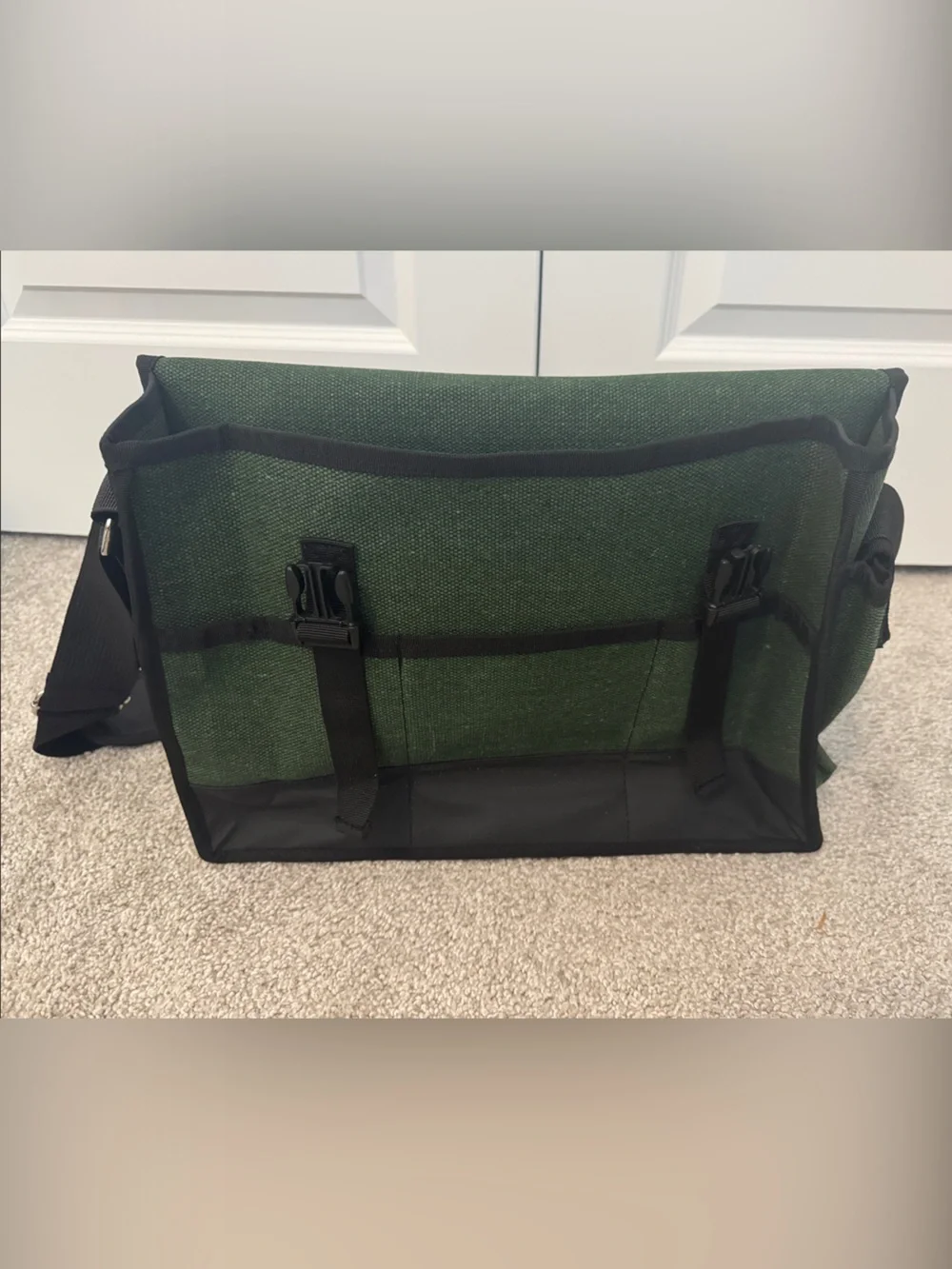Incly Dark Green Canvas Messenger Bag with Black Trim
